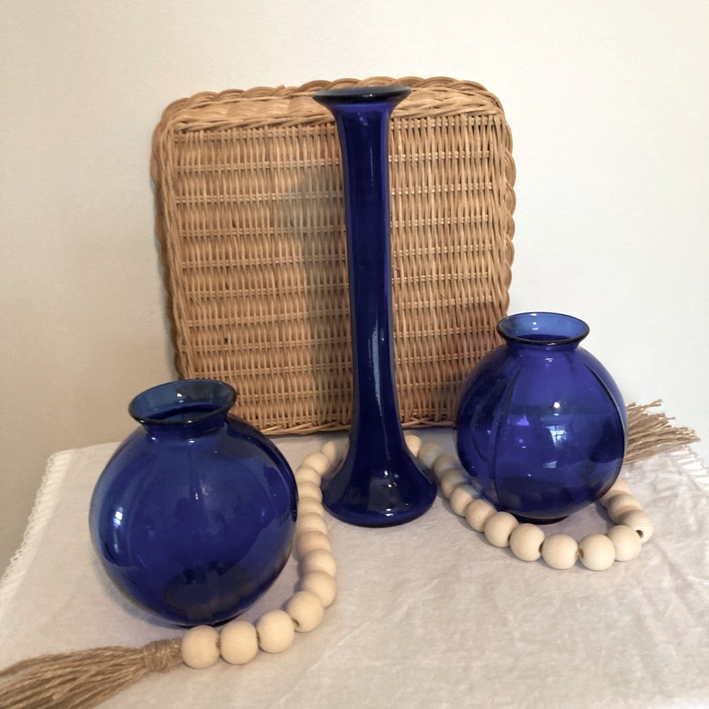 Vintage Cobalt Blue Vase Set of 3